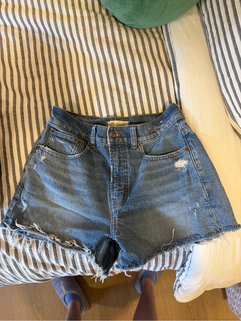Madewell Blue Distressed High-Rise Denim Shorts